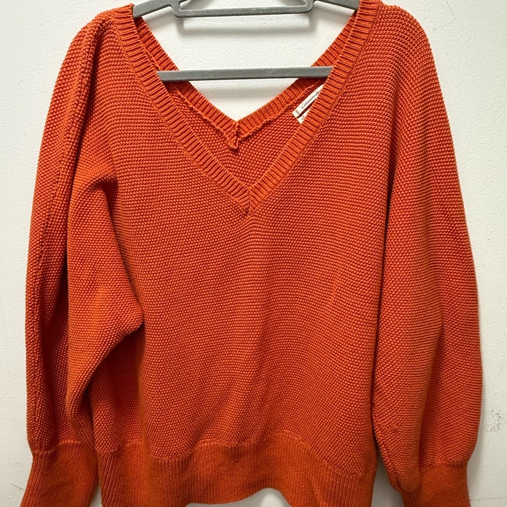 Anthropologie Vibrant Orange V-Neck Sweater